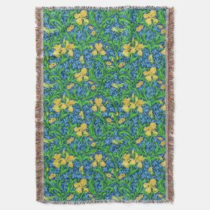 William Morris Irises, Yellow and Cobalt Blue Throw Blanket