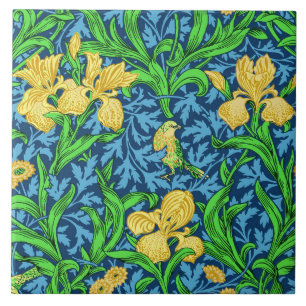 William Morris Irises, Yellow and Cobalt Blue Tile