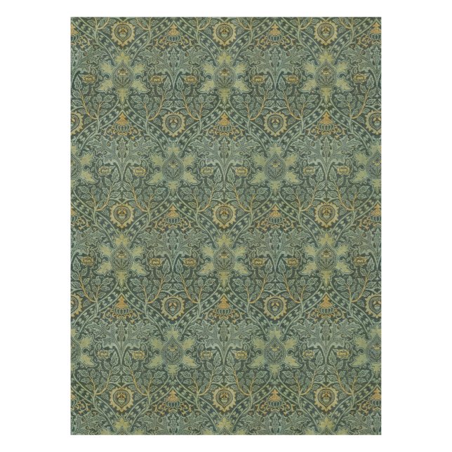 William Morris Ispahan Teal Green Floral Art Tablecloth (Front)