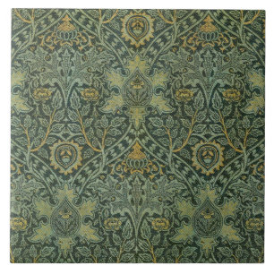 William Morris Ispahan Teal Green Floral Art Tile