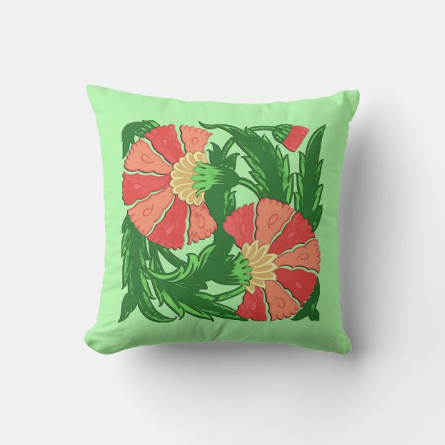William Morris Jacobean, Coral Orange and Green Cushion (Front)