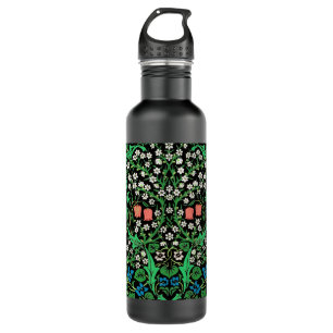 William Morris Jacobean Floral, Black Background 710 Ml Water Bottle