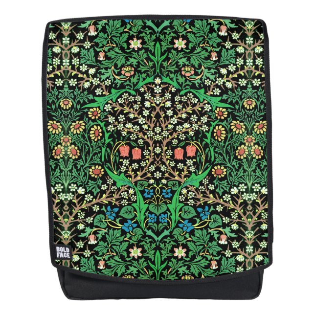 William Morris Jacobean Floral, Black Background Backpack (Front)