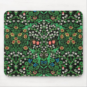William Morris Jacobean Floral, Black Background Mouse Mat