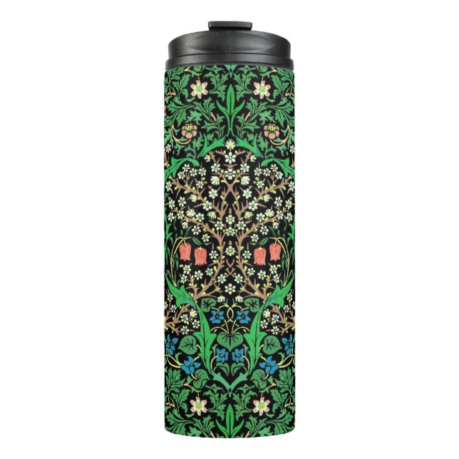 William Morris Jacobean Floral, Black Background  Thermal Tumbler (Front)