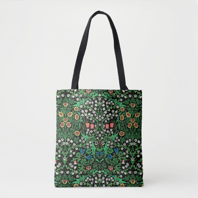 William Morris Jacobean Floral, Black Background Tote Bag (Front)