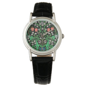 William Morris Jacobean Floral, Black Background Watch