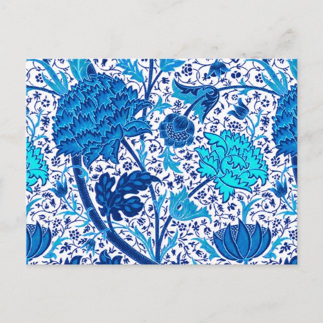 William Morris Jacobean Floral, Cobalt Blue Postcard (Front)
