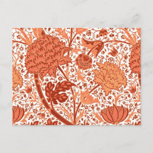 William Morris Jacobean Floral, Coral Orange Postcard