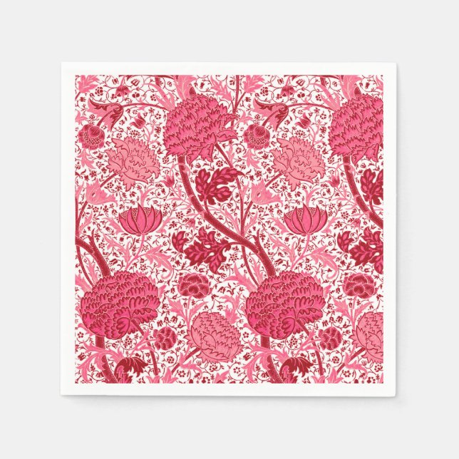 William Morris Jacobean Floral, Coral Pink Napkin (Front)