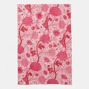 William Morris Jacobean Floral, Coral Pink Tea Towel