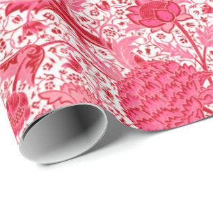 William Morris Jacobean Floral, Coral Pink Wrapping Paper