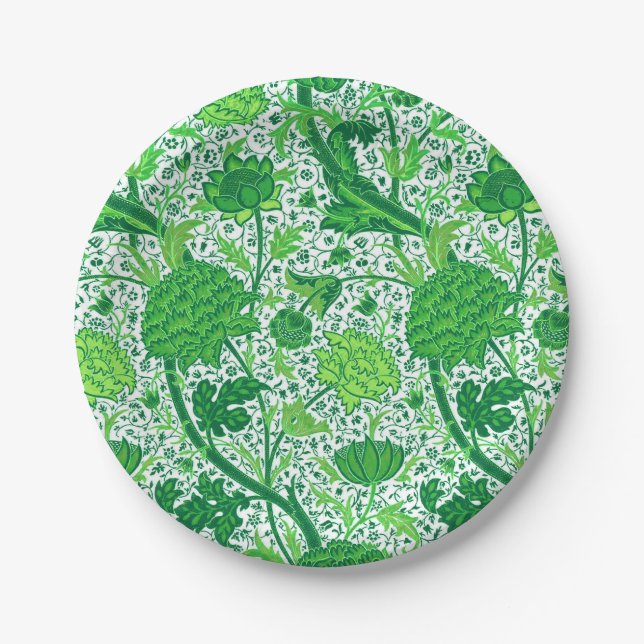 William Morris Jacobean Floral, Emerald Green Paper Plate (Front)