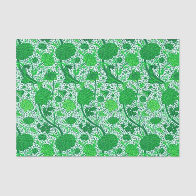 William Morris Jacobean Floral, Emerald Green Tissue Paper (Front)