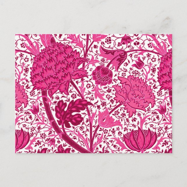 William Morris Jacobean Floral, Fuchsia Pink Postcard (Front)