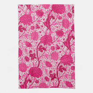 William Morris Jacobean Floral, Fuchsia Pink Tea Towel