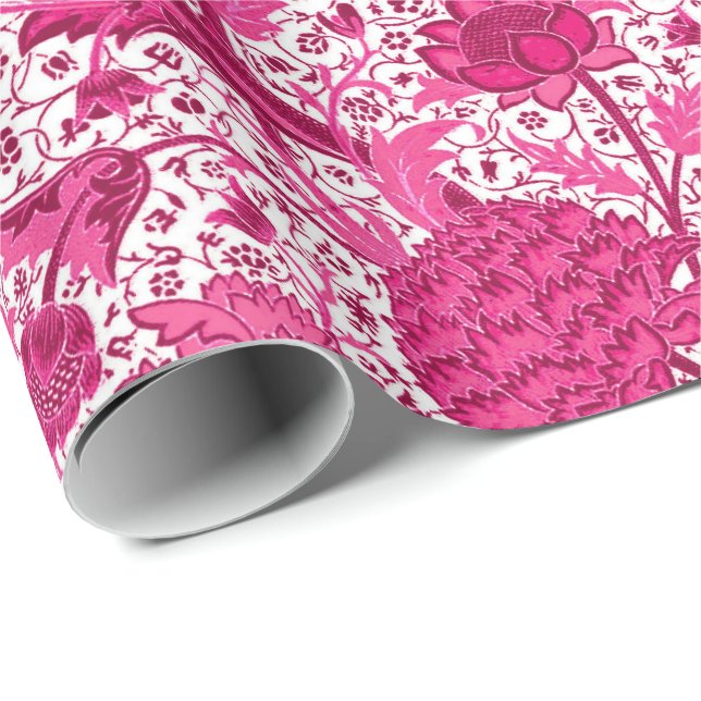 William Morris Jacobean Floral, Fuchsia Pink Wrapping Paper (Roll Corner)