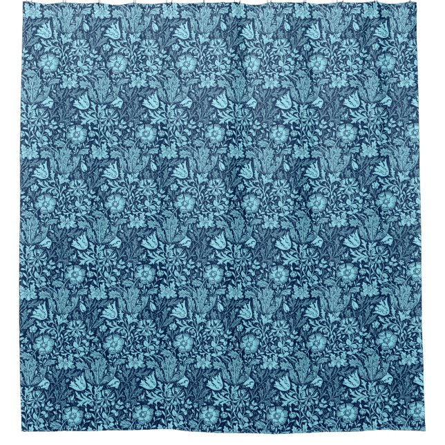 William Morris Jacobean Floral - Indigo Blue Shower Curtain (Front)