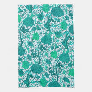 William Morris Jacobean Floral, Turquoise Tea Towel