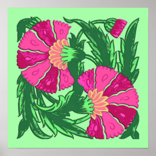 William Morris Jacobean, Fuchsia Pink and Green Poster