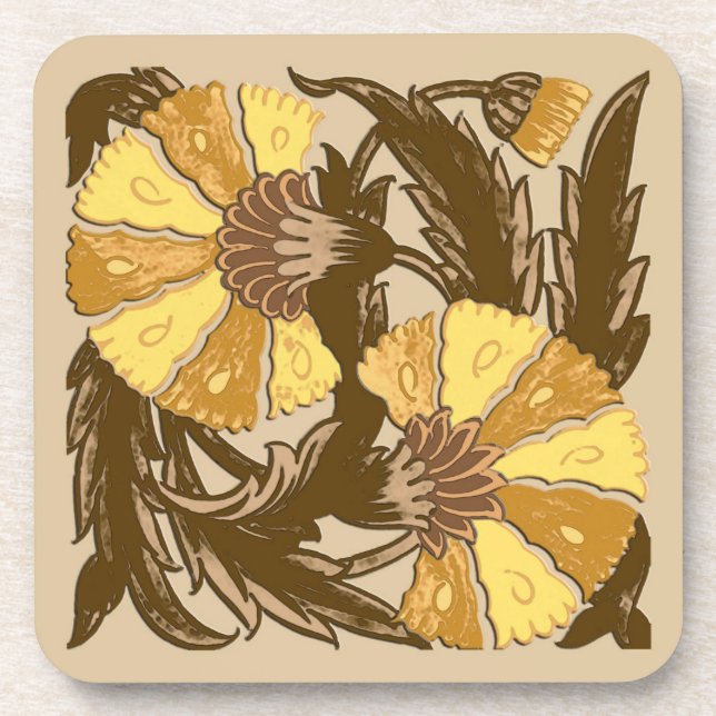 William Morris Jacobean, Mustard Gold and Brown Coaster (Front)