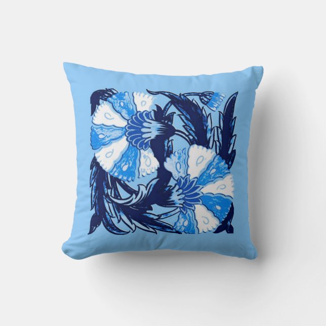 William Morris Jacobean, Navy and Light Blue Cushion (Front)