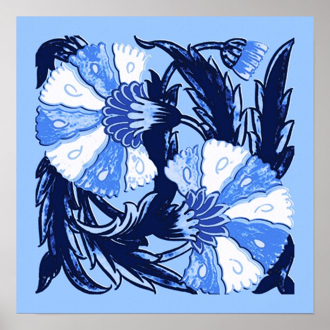 William Morris Jacobean, Navy and Light Blue Poster (Front)