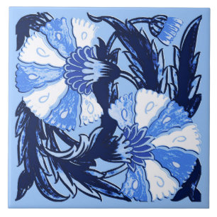William Morris Jacobean, Navy and Light Blue Tile