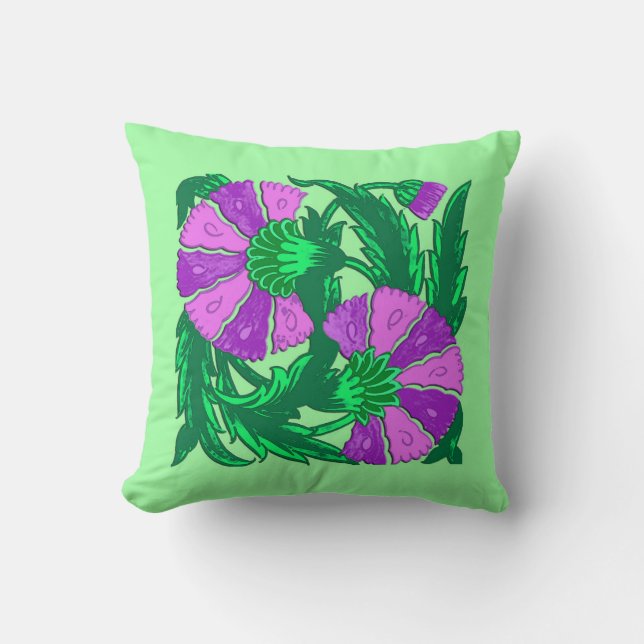 William Morris Jacobean, Orchid Purple and Green Cushion (Front)