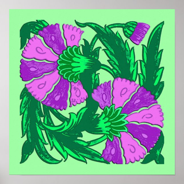 William Morris Jacobean, Orchid Purple and Green Poster (Front)