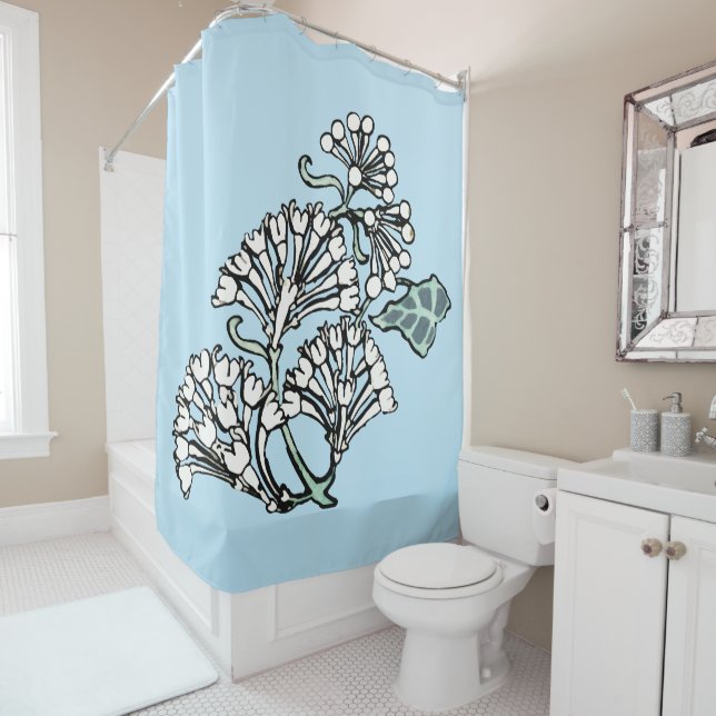 William Morris Jasmine and Leaves Pattern Shower Curtain (In Situ)