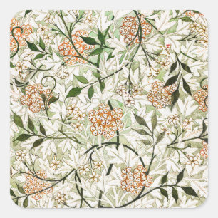 William Morris Jasmine Blossom Garden Design Square Sticker