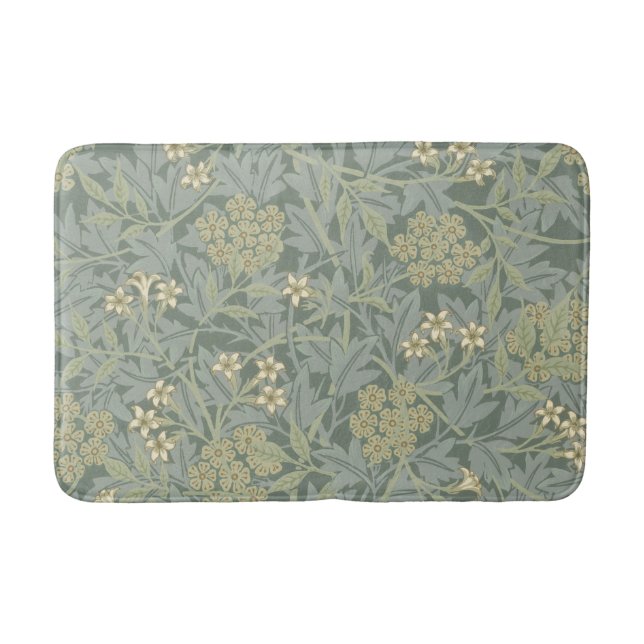 William Morris Jasmine Blue Green Botanical Art Bath Mat (Front)