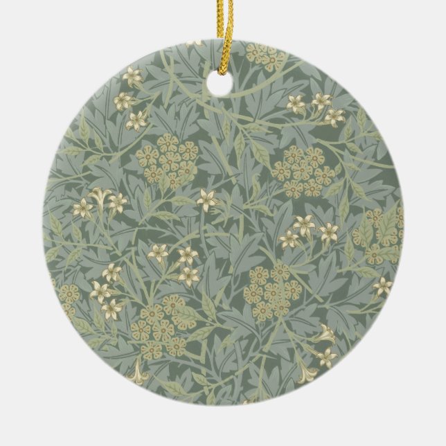 William Morris Jasmine Blue Green Botanical Art Ceramic Tree Decoration (Front)
