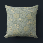 William Morris Jasmine Blue Green Botanical Art Cushion<br><div class="desc">This intricate "Jasmine" pattern by William Morris (1834-1896) is a timeless example of the Arts and Crafts movement. The design, created in 1872, features a delicate arrangement of hawthorn leaves and scrolling jasmine blossoms. The subtle palette of three shades of green with touches of yellow and brown gives it a...</div>
