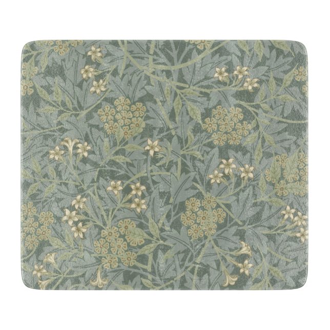 William Morris Jasmine Blue Green Botanical Art Cutting Board (Front)