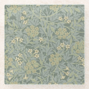 William Morris Jasmine Blue Green Botanical Art Glass Coaster
