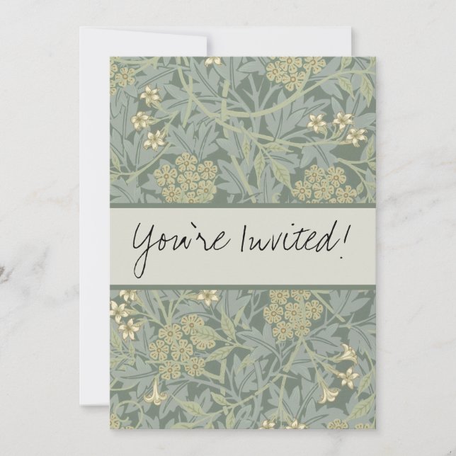 William Morris Jasmine Blue Green Botanical Art Invitation (Front)