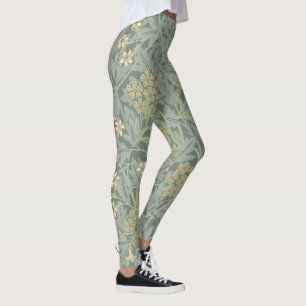 William Morris Jasmine Blue Green Botanical Art Leggings