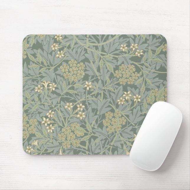 William Morris Jasmine Blue Green Botanical Art Mouse Mat (With Mouse)