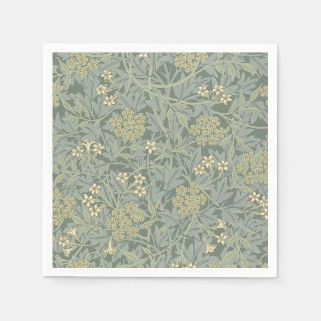 William Morris Jasmine Blue Green Botanical Art Napkin (Front)
