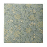 William Morris Jasmine Blue Green Botanical Art Tile<br><div class="desc">This intricate "Jasmine" pattern by William Morris (1834-1896) is a timeless example of the Arts and Crafts movement. The design, created in 1872, features a delicate arrangement of hawthorn leaves and scrolling jasmine blossoms. The subtle palette of three shades of green with touches of yellow and brown gives it a...</div>