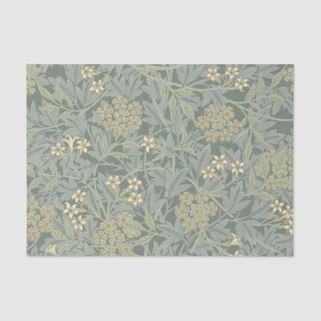 William Morris Jasmine Blue Green Botanical Art Tissue Paper (Front)