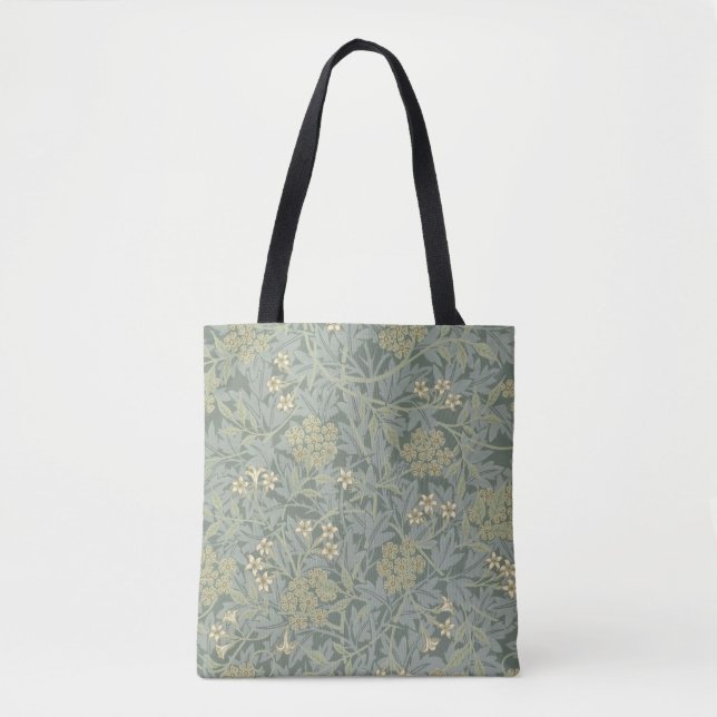 William Morris Jasmine Blue Green Botanical Art Tote Bag (Front)