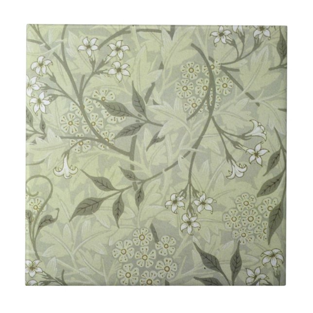 William Morris Jasmine Botanical Vintage Antique Tile (Front)