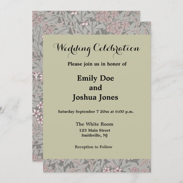 William Morris Jasmine Flower Pattern Invitation (Front/Back)