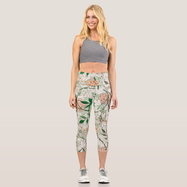 William Morris Jasmine Garden Flower Classic Capri Leggings (Front)