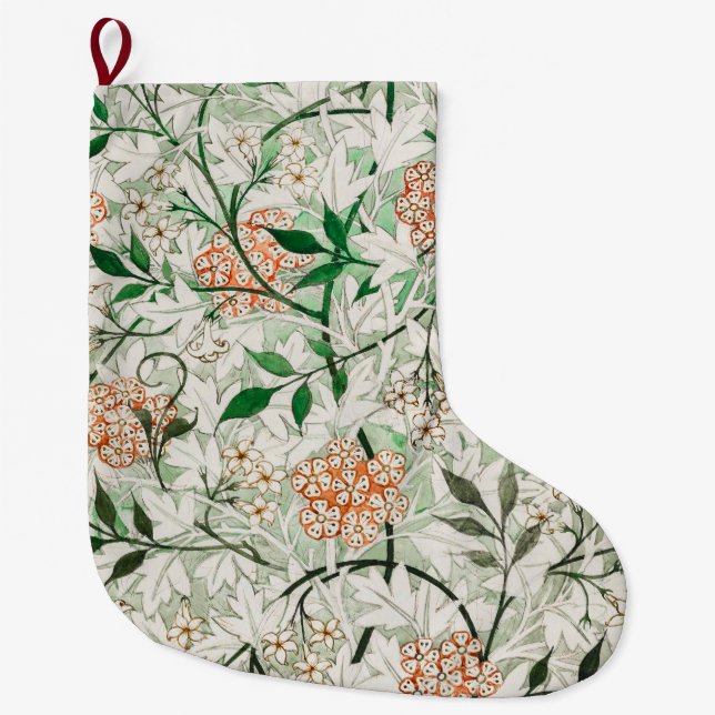 William Morris Jasmine Garden Flower Classic Large Christmas Stocking (Front)