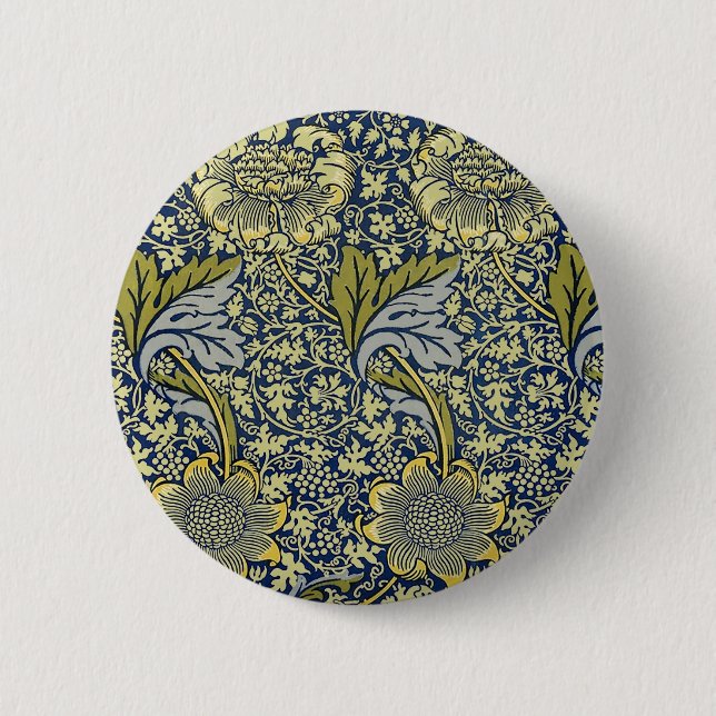 William Morris Kennet Floral Wallpaper Blue 6 Cm Round Badge (Front)