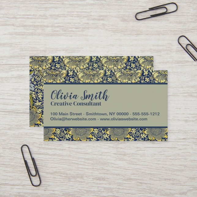 William Morris Kennet Floral Wallpaper Blue Business Card (Front/Back In Situ)